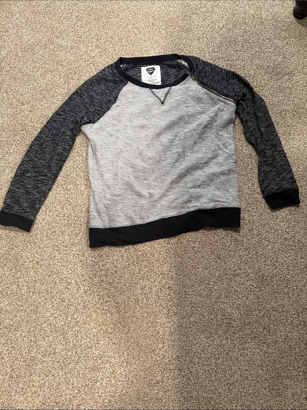 Express women’s Two-Tone Crewneck Sweater - Light Gray & Black with gold zipper